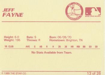 1989 Star Johnson City Cardinals - Platinum #13 Jeff Fayne Back
