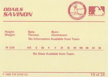 1989 Star Johnson City Cardinals - Platinum #19 Odalis Savinon Back