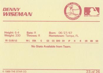 1989 Star Johnson City Cardinals - Platinum #23 Denny Wiseman Back