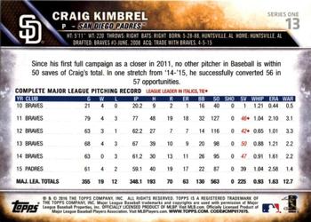 2016 Topps - 65th Anniversary #13 Craig Kimbrel Back