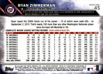 2016 Topps - 65th Anniversary #45 Ryan Zimmerman Back