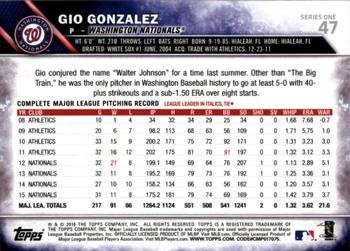 2016 Topps - 65th Anniversary #47 Gio Gonzalez Back