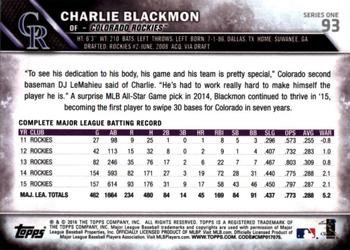 2016 Topps - 65th Anniversary #93 Charlie Blackmon Back