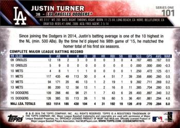 2016 Topps - 65th Anniversary #101 Justin Turner Back