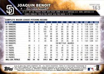 2016 Topps - 65th Anniversary #163 Joaquin Benoit Back