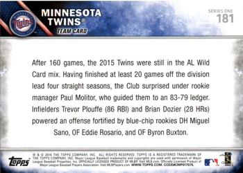 2016 Topps - 65th Anniversary #181 Minnesota Twins Back