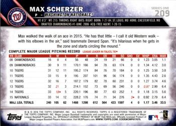 2016 Topps - 65th Anniversary #209 Max Scherzer Back