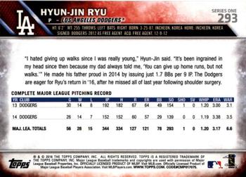 2016 Topps - 65th Anniversary #293 Hyun-Jin Ryu Back