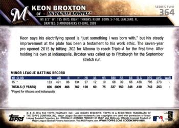 2016 Topps - 65th Anniversary #364 Keon Broxton Back