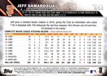 2016 Topps - 65th Anniversary #604 Jeff Samardzija Back