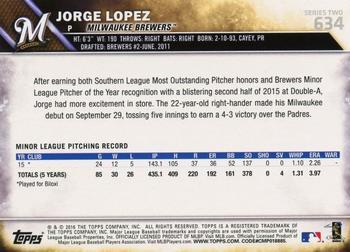 2016 Topps - 65th Anniversary #634 Jorge Lopez Back