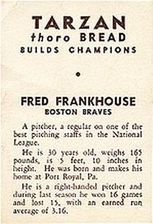 1934 Tarzan Bread (D382) #NNO Fred Frankhouse Back