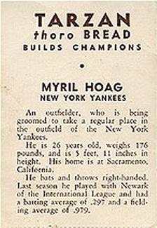 1934 Tarzan Bread (D382) #NNO Myril Hoag Back