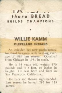 1934 Tarzan Bread (D382) #NNO Willie Kamm Back