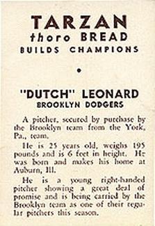 1934 Tarzan Bread (D382) #NNO Dutch Leonard Back