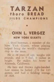 1934 Tarzan Bread (D382) #NNO Johnny Vergez Back