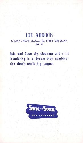 1953-55 Spic and Span Milwaukee Braves Photocards 3x5 #NNO Joe Adcock Back