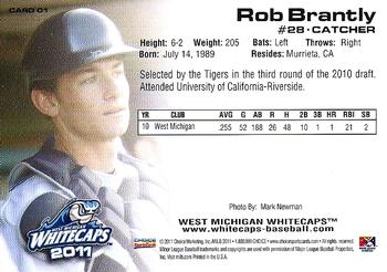 2011 Choice West Michigan Whitecaps #01 Rob Brantly Back