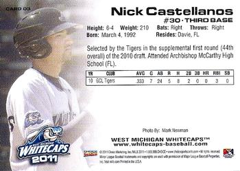 2011 Choice West Michigan Whitecaps #03 Nick Castellanos Back
