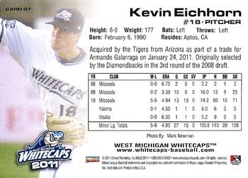 2011 Choice West Michigan Whitecaps #07 Kevin Eichhorn Back