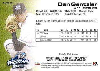 2011 Choice West Michigan Whitecaps #10 Dan Gentzler Back