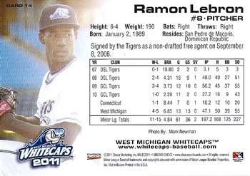 2011 Choice West Michigan Whitecaps #14 Ramon Lebron Back