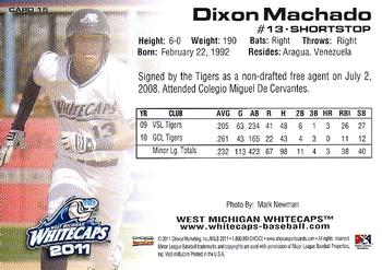 2011 Choice West Michigan Whitecaps #15 Dixon Machado Back