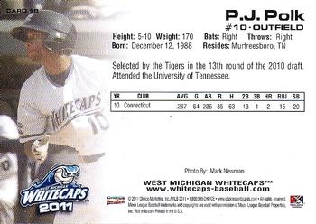 2011 Choice West Michigan Whitecaps #18 P.J. Polk Back