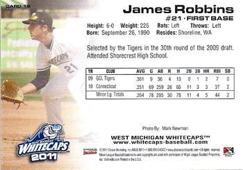 2011 Choice West Michigan Whitecaps #19 James Robbins Back