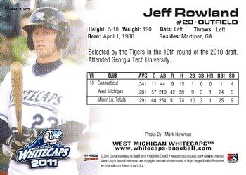 2011 Choice West Michigan Whitecaps #21 Jeff Rowland Back