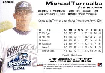 2011 Choice West Michigan Whitecaps #25 Michael Torrealba Back