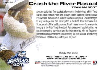 2011 Choice West Michigan Whitecaps #30 Crash the River Rascal Back