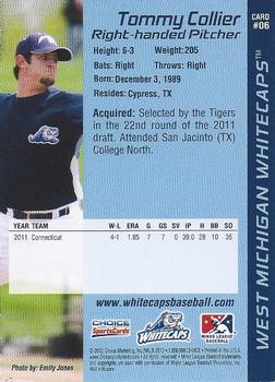 2012 Choice West Michigan Whitecaps #06 Tommy Collier Back
