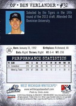 2014 Choice West Michigan Whitecaps #30 Ben Verlander Back
