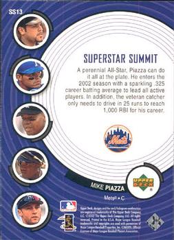 2002 Upper Deck - Superstar Summit (Series 2) #SS13 Mike Piazza  Back