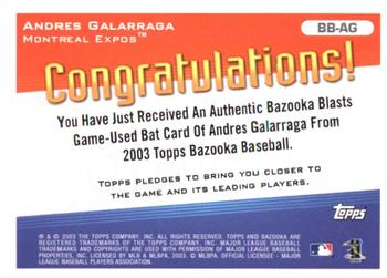 2003 Bazooka - Blasts Relics #BB-AG Andres Galarraga  Back
