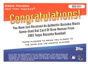 2003 Bazooka - Blasts Relics #BB-DH Drew Henson Back