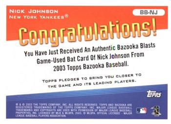 2003 Bazooka - Blasts Relics #BB-NJ Nick Johnson Back