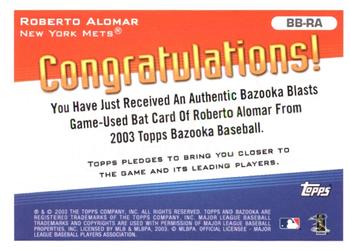 2003 Bazooka - Blasts Relics #BB-RA Roberto Alomar Back