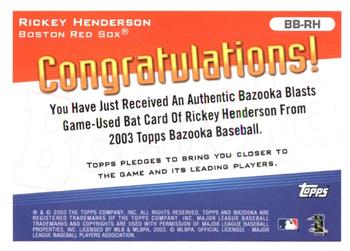 2003 Bazooka - Blasts Relics #BB-RH Rickey Henderson Back