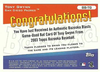 2003 Bazooka - Blasts Relics #BB-TG Tony Gwynn Back