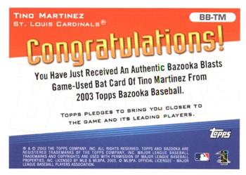 2003 Bazooka - Blasts Relics #BB-TM Tino Martinez Back