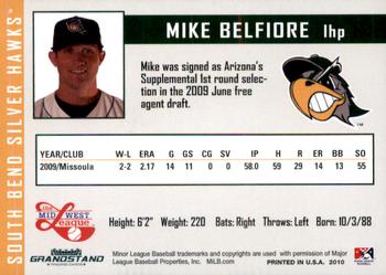 2010 Grandstand South Bend Silver Hawks #NNO Mike Belfiore Back