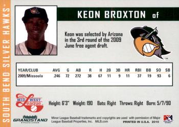 2010 Grandstand South Bend Silver Hawks #NNO Keon Broxton Back