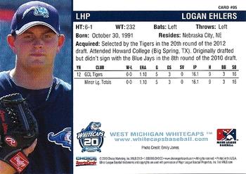 2013 Choice West Michigan Whitecaps #05 Logan Ehlers Back