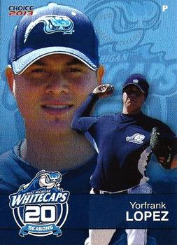 2013 Choice West Michigan Whitecaps #11 Yorfrank Lopez Front