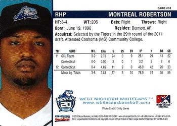 2013 Choice West Michigan Whitecaps #18 Montreal Robertson Back