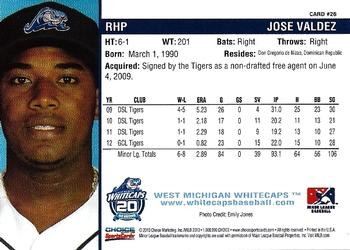 2013 Choice West Michigan Whitecaps #26 Jose Valdez Back