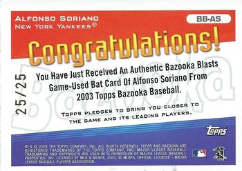 2003 Bazooka - Blasts Relics Parallel 25 #BB-AS Alfonso Soriano Back