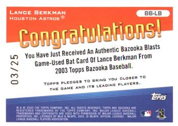 2003 Bazooka - Blasts Relics Parallel 25 #BB-LB Lance Berkman Back